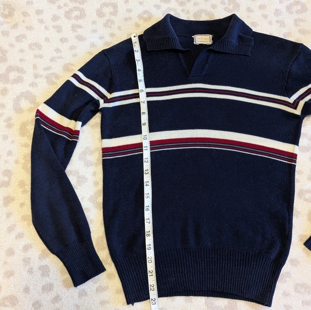 Vintage Supreme Striped Polo Collar Sweater Navy Red White Sporty Cool Small - Picture 6 of 6